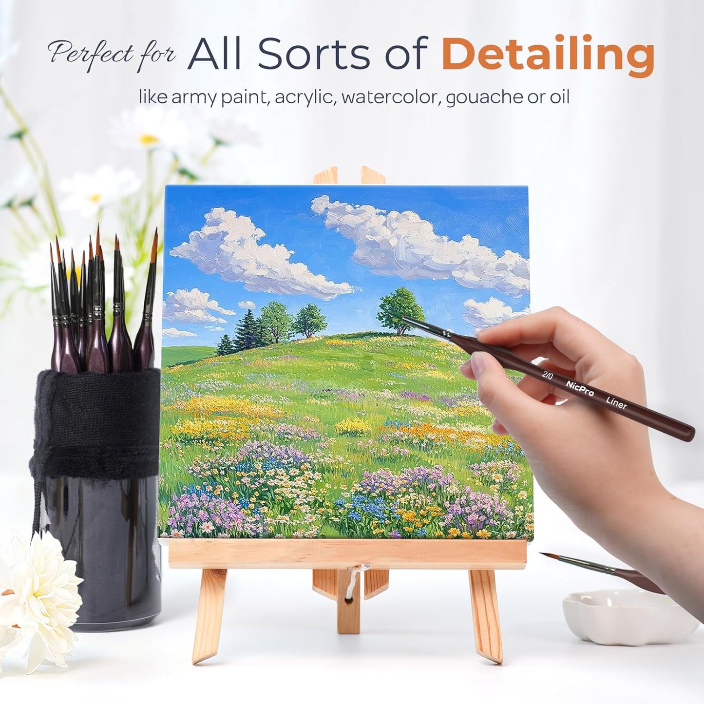 Nicpro 15 PCS Micro Fine Detail Paint Brush Set, Small Miniature Fine Tip Detail Brushes Kit for Acrylic Oil Watercolor, Models, Paint by Numbers, Miniature Painting, Craft, Rock Painting (Brown)