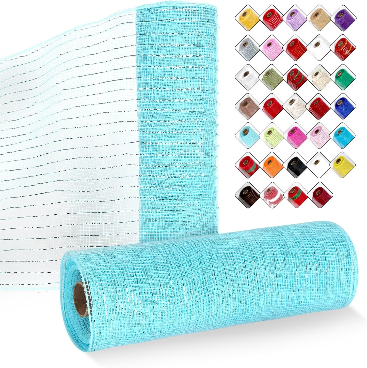 2 Rolls Mesh Ribbon for Wreaths 10 Inch x 30 Foot Wreath Mesh Rolls with Metallic Foil for Easter Christmas Party Wedding Home Decor DIY Craft Projects and Gift Wrapping (Light Blue)