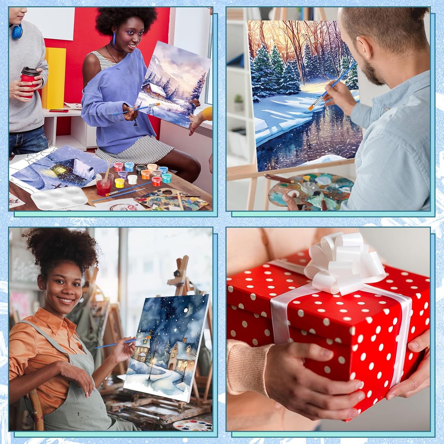 Zhanmai 12 Pack Pre Drawn Canvas for Painting Sip and Paint Kit 8" x 10" Paint Party Set Canvas Painting Pre Printed Canvases for Party Favor DIY Virtual Adult's Date Night (Winter Sonw)