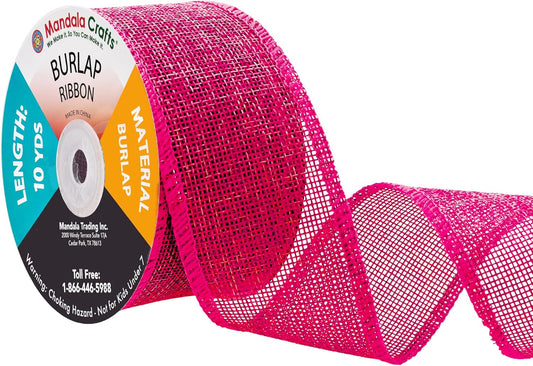 Mandala Crafts Hot Pink Burlap Ribbon 2 Inches Wide Jute Ribbons for Crafts - 20 Yds Roll Rustic Burlap Wrap Trim Ribbons for Wreaths Bows Wedding Party Decoration