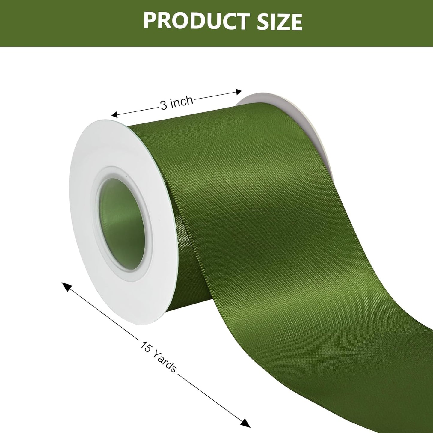 Moss Satin Ribbon 3 Inch X 15 Yards Solid Color Double Faced Ribbons Perfect for Crafts Wedding Decor Bow Making Arts Sewing and More