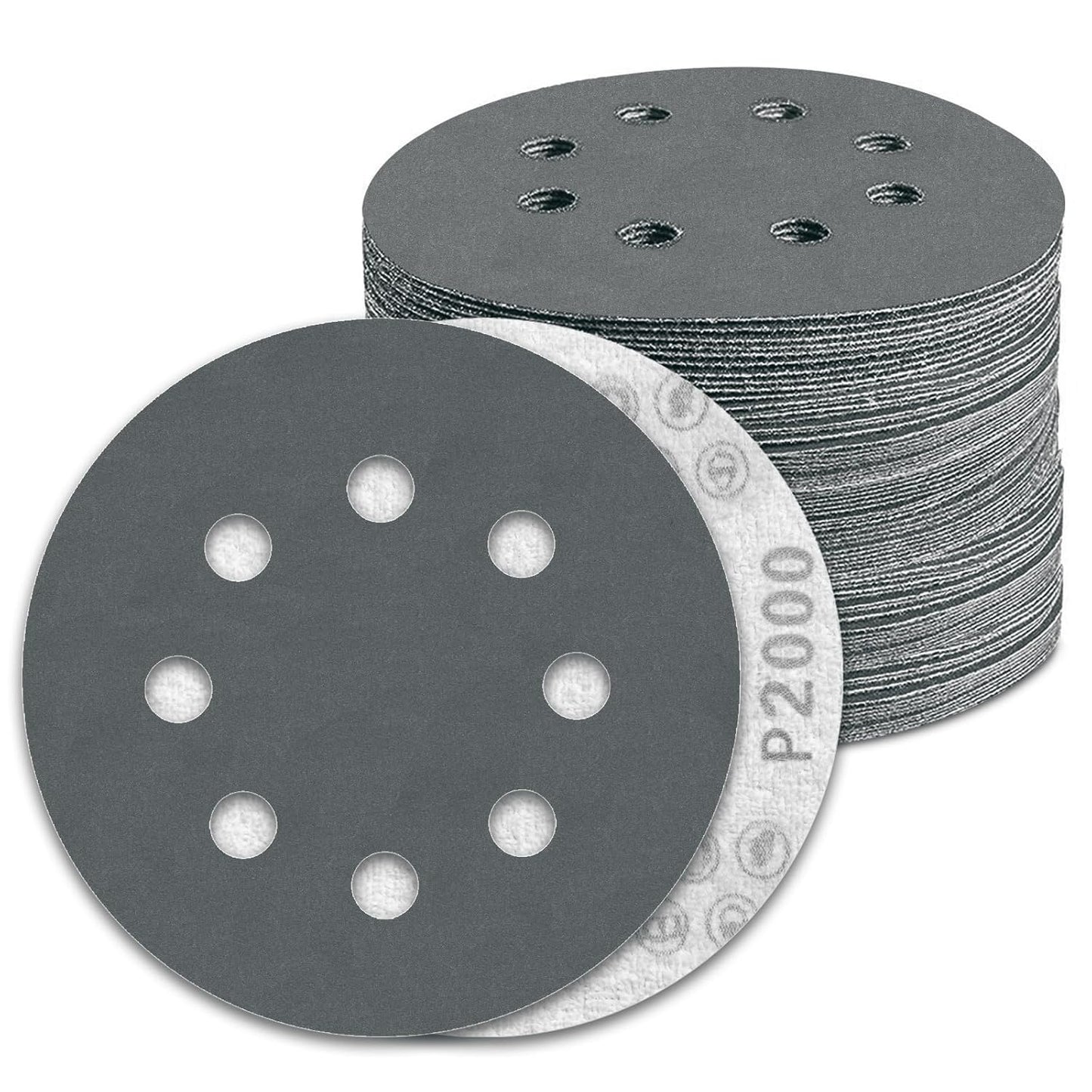 100 Pcs 5 inch Wet Dry Sanding Discs Grit 2000 Hook and Loop 8 Hole Silicon Carbide Orbital Sander Sandpaper