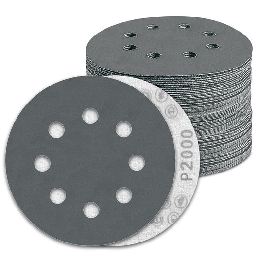 100 Pcs 5 inch Wet Dry Sanding Discs Grit 2000 Hook and Loop 8 Hole Silicon Carbide Orbital Sander Sandpaper