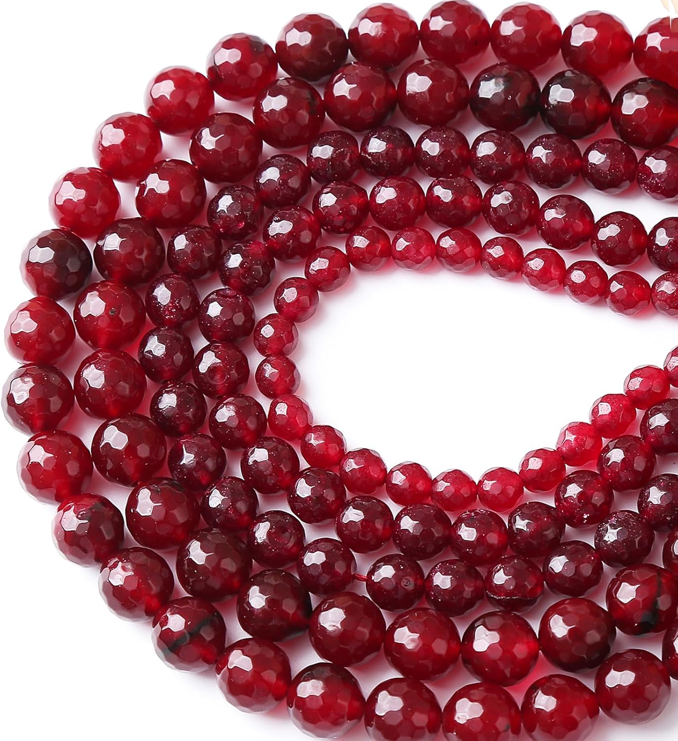60pcs 6mm Faceted Red Jade Gemstone Beads Natural Stone Round Loose Spacer Beads for Jewelry Making DIY Bracelet Necklace 1 Strand 15inch