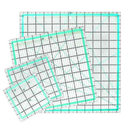 MANUFORE 4pcs Square Quilting Ruler (12.5”/ 9.5”/ 6”/ 4.5”) Sewing Acrylic Ruler Anti-Slip Metric Ruler DIY Quilting Tools with Clear Printed Lines for Precise Cutting