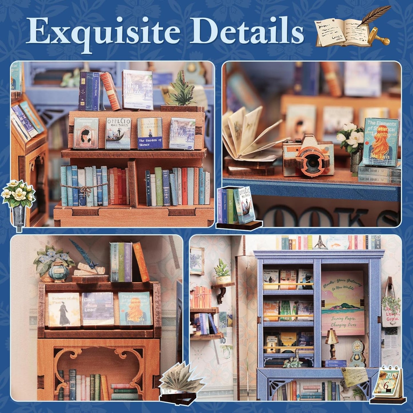 Fsolis Book Nook Kit - DIY Miniature Dollhouse Kit 3D Puzzles for Adult Tiny House Mini Booknook Craft Bookshelf Decor, 186 Wooden Pieces, Gifts for Women Teenagers Book Lovers (Literature Bookstore)