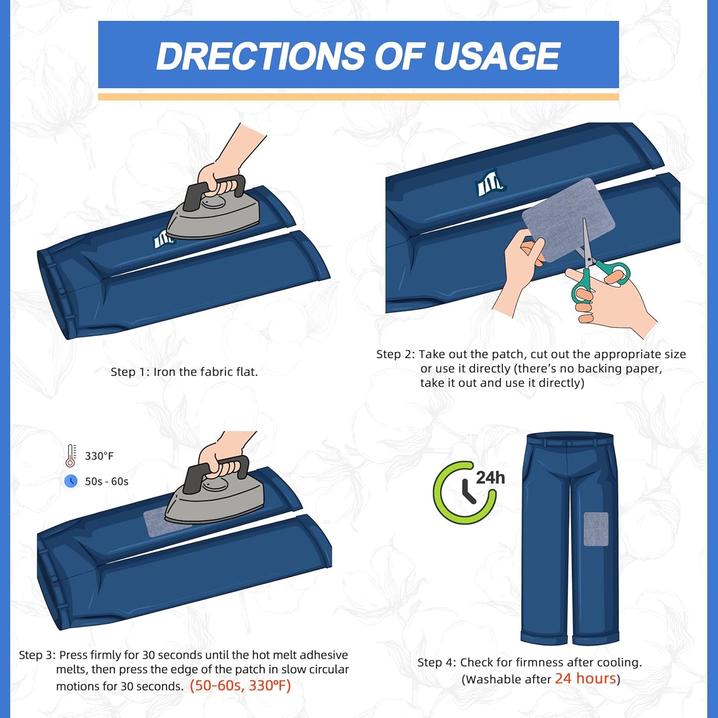 Iron on Patches for Clothes, 20 Pieces Denim Patches for Inside Jeans 3.7" by 4.9", 100% Cotton Fabric Patches for Clothes, Pants, Jeans Repair Kit (9.5 cm x 12.5 cm)