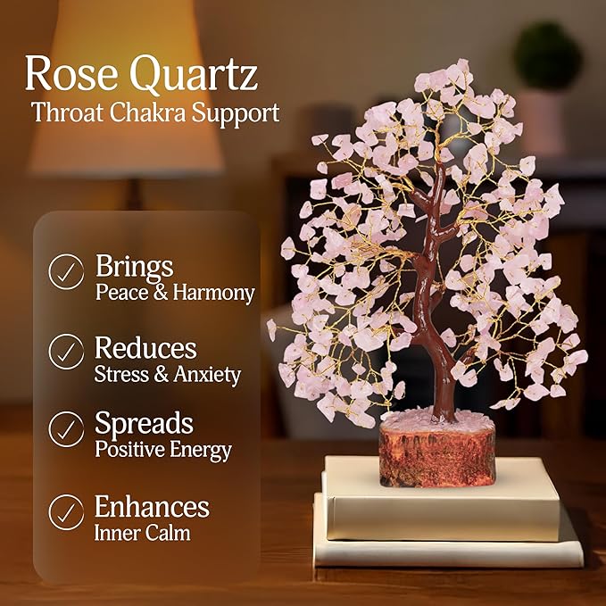 Rose Quarts - Rose Quartz Tree, Crystal Tree of Life, Good Luck Stones and Crystals, Home Decor Gifts, Gem Tree, Crystal Tree for Positive Energy,