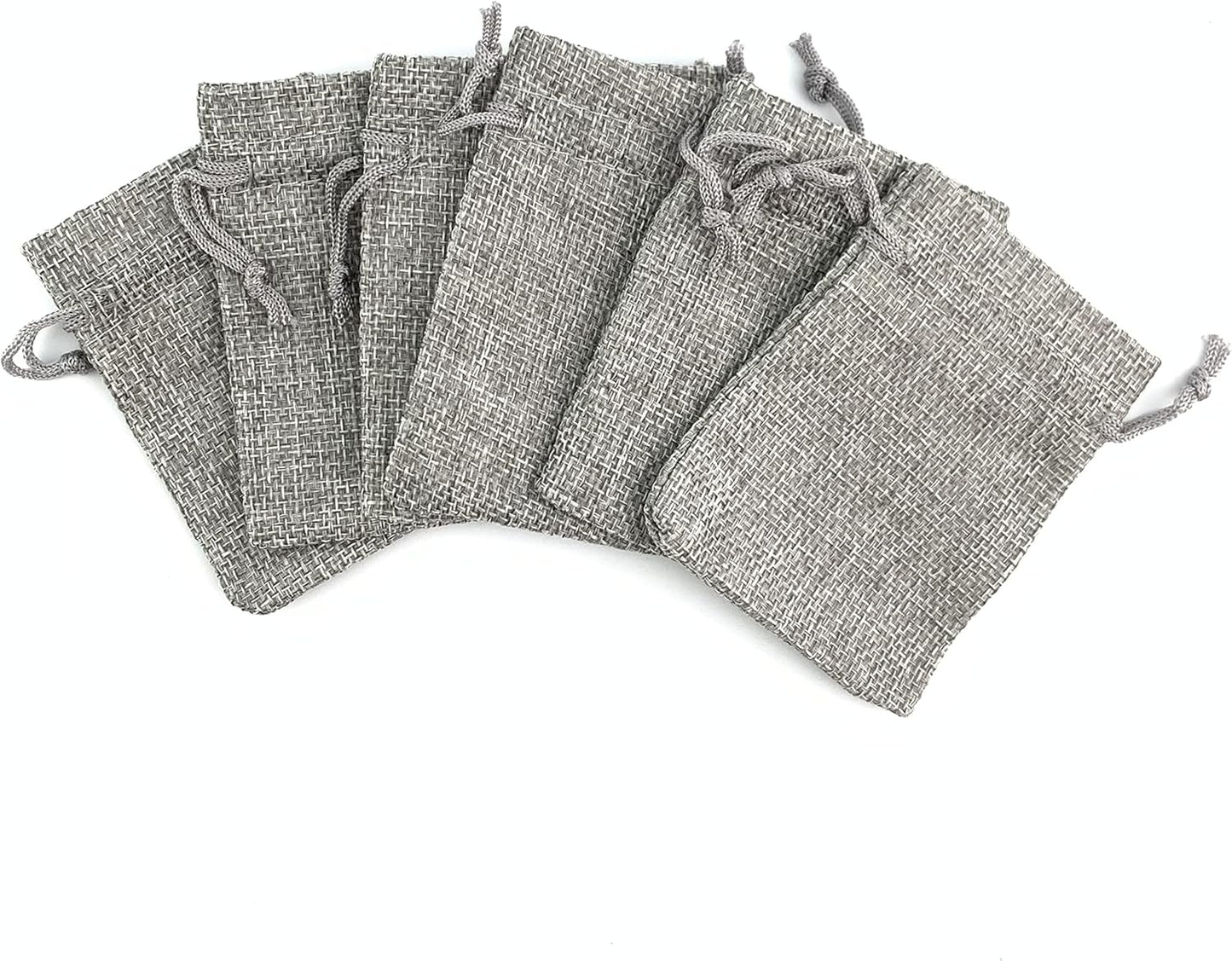 Palmhomee Pack of 25 Burlap Gift Bags with Drawstring Linen Jewelry Pouches Wedding Hessian Jute Bags for Birthday and Treat Pouches Party Wedding Favors Gift (2.8x3.6 Inch, Gray)