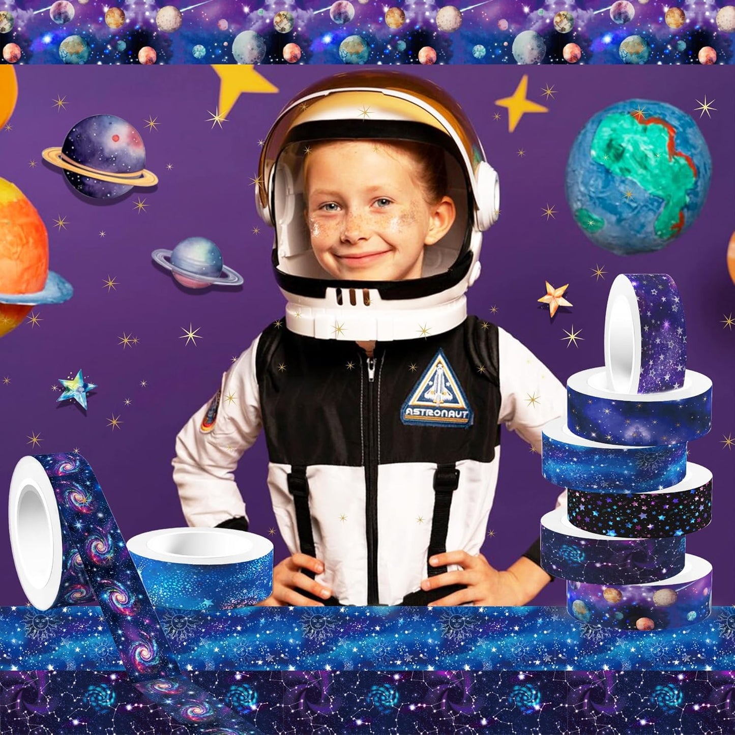 12 Rolls Starry Sky Washi Tape Set, Vintage Washi Tape Decorative Paper Stickers Decorative Tape for Craft,Galaxy Art Scrapbook,DIY Journal Set,Planner,Gift Wrapping,Party Decor