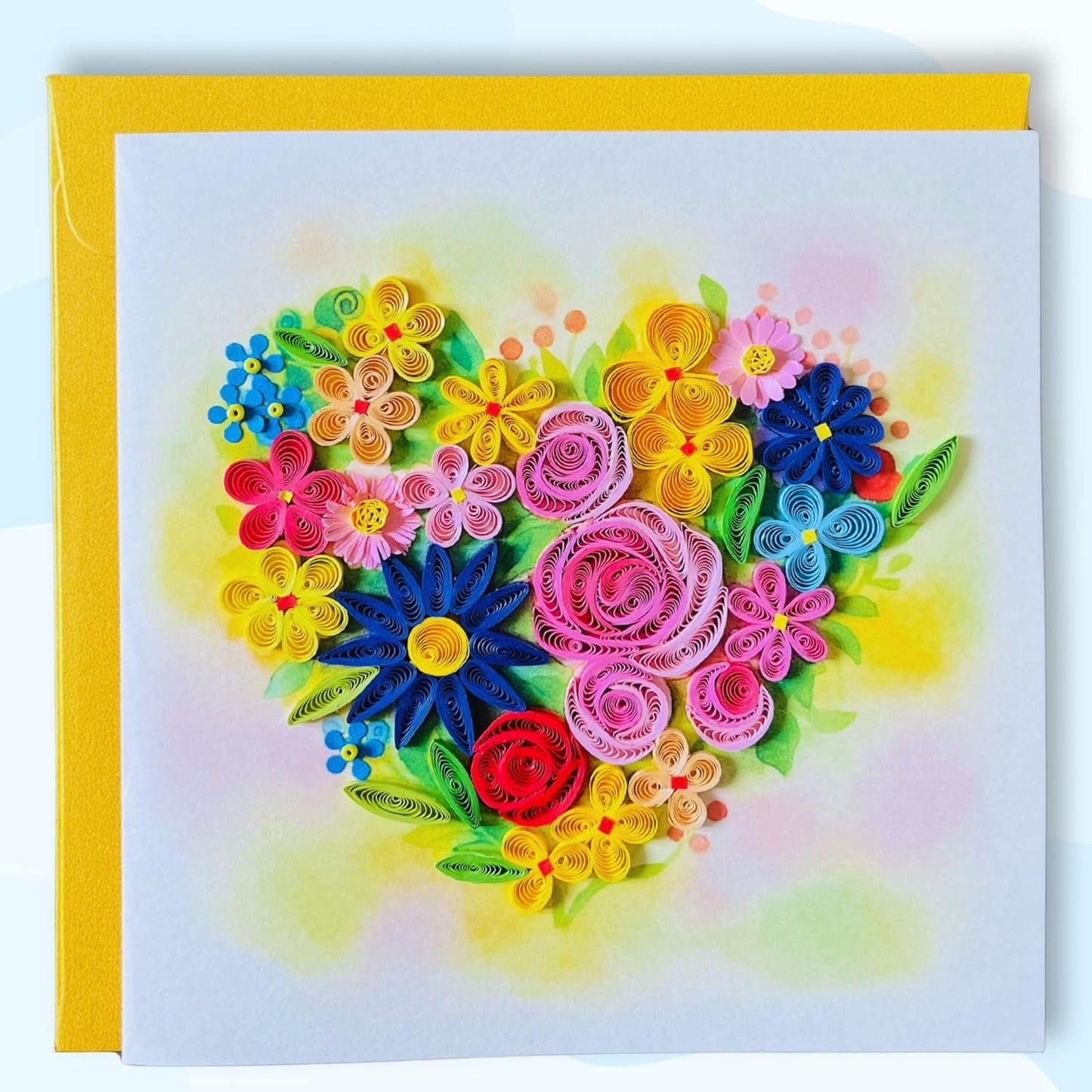 Quilling Cards, handmade card, quilled cards with Handmade Art Quilling birthday card for women, Birthday card, mother... colorful heart design (Flowers Heart 2)