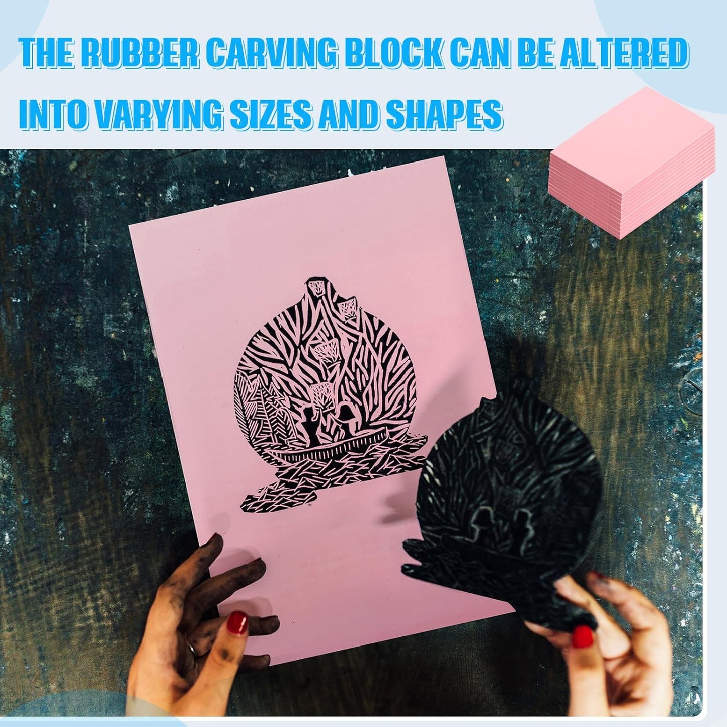 16 Pcs 4" x6“ Pink Rubber Art Soft Linoleum Carving Block, Rubber Crafts Linocut Block for Printmaking,Stamp Carving Block