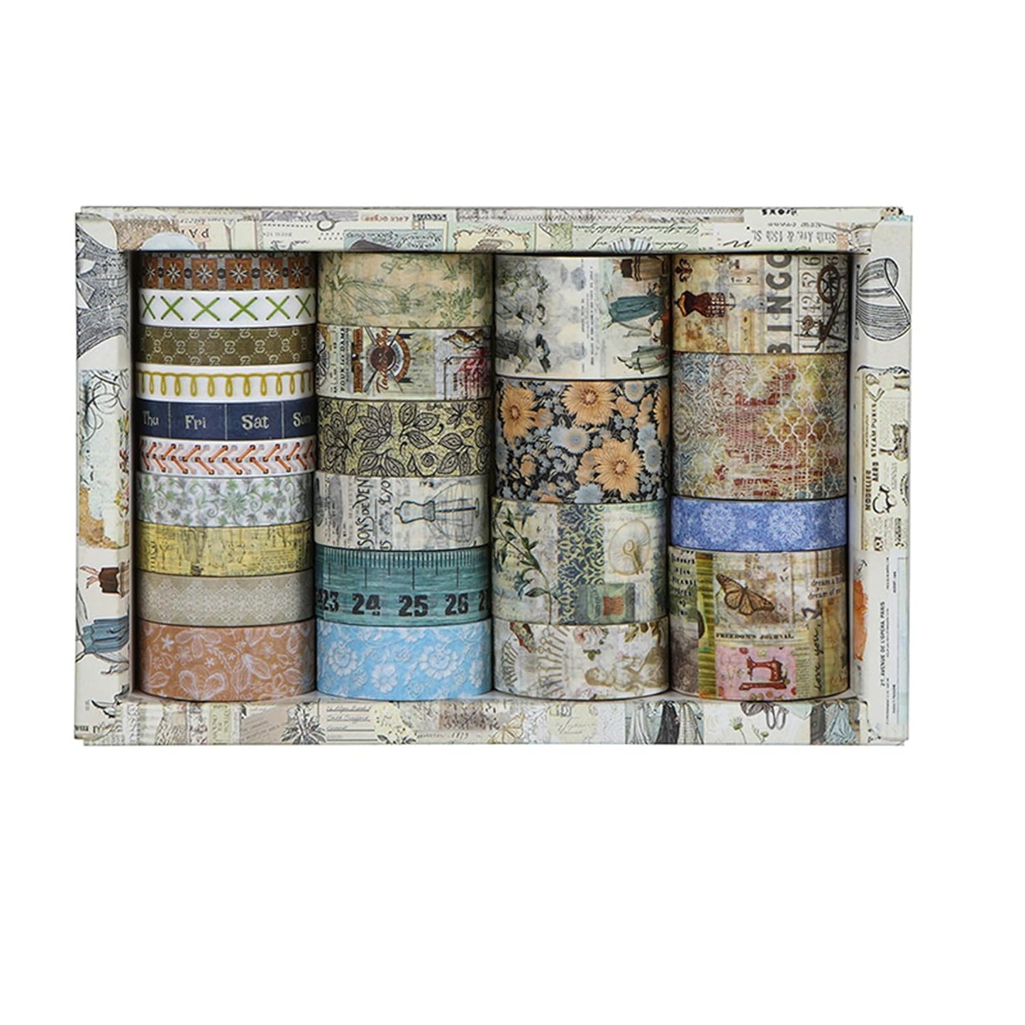 Vintage Washi Tape Set - 24 Rolls Arts Adhesive Tapes Assorted Retro Decorative Masking Tape Sets for Craft, Kids, Scrapbook, DIY, Gift Wrapping (7-Daily Vintage)