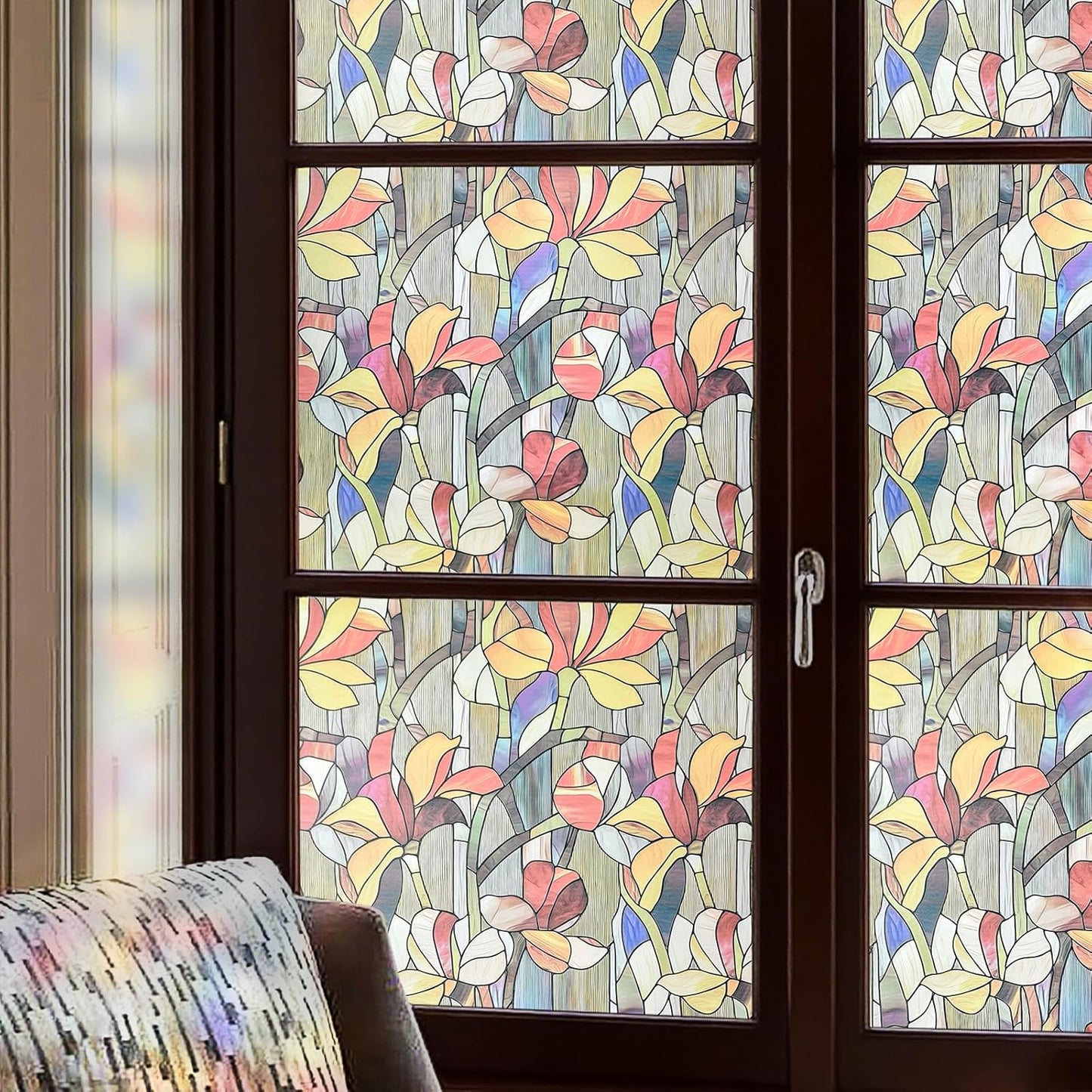 Window Privacy Film, Frosted Glass Decorative Static Cling, Removable Sun Blocking Vinyl Covering, Window Film for Home Kitchen Living Room Bathroom, Glazed Flower Shadows, 17.5" x 78.7 "