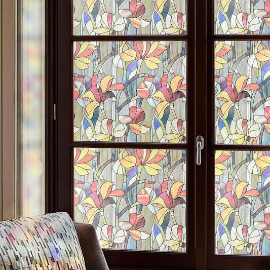 Window Privacy Film, Frosted Glass Decorative Static Cling, Removable Sun Blocking Vinyl Covering, Window Film for Home Kitchen Living Room Bathroom, Glazed Flower Shadows, 17.5" x 78.7 "