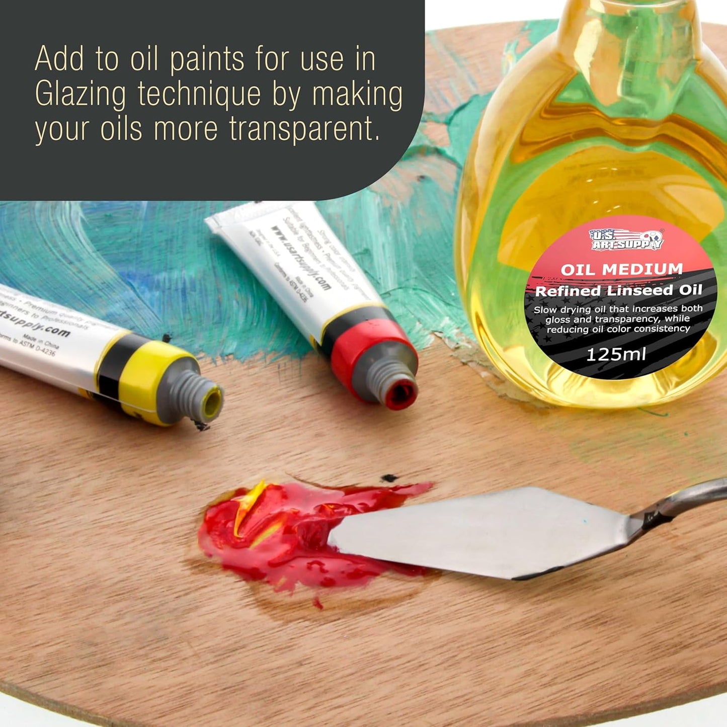 U.S. Art Supply Refined Linseed Oil, 125ml / 4.2 Fluid Ounce Container