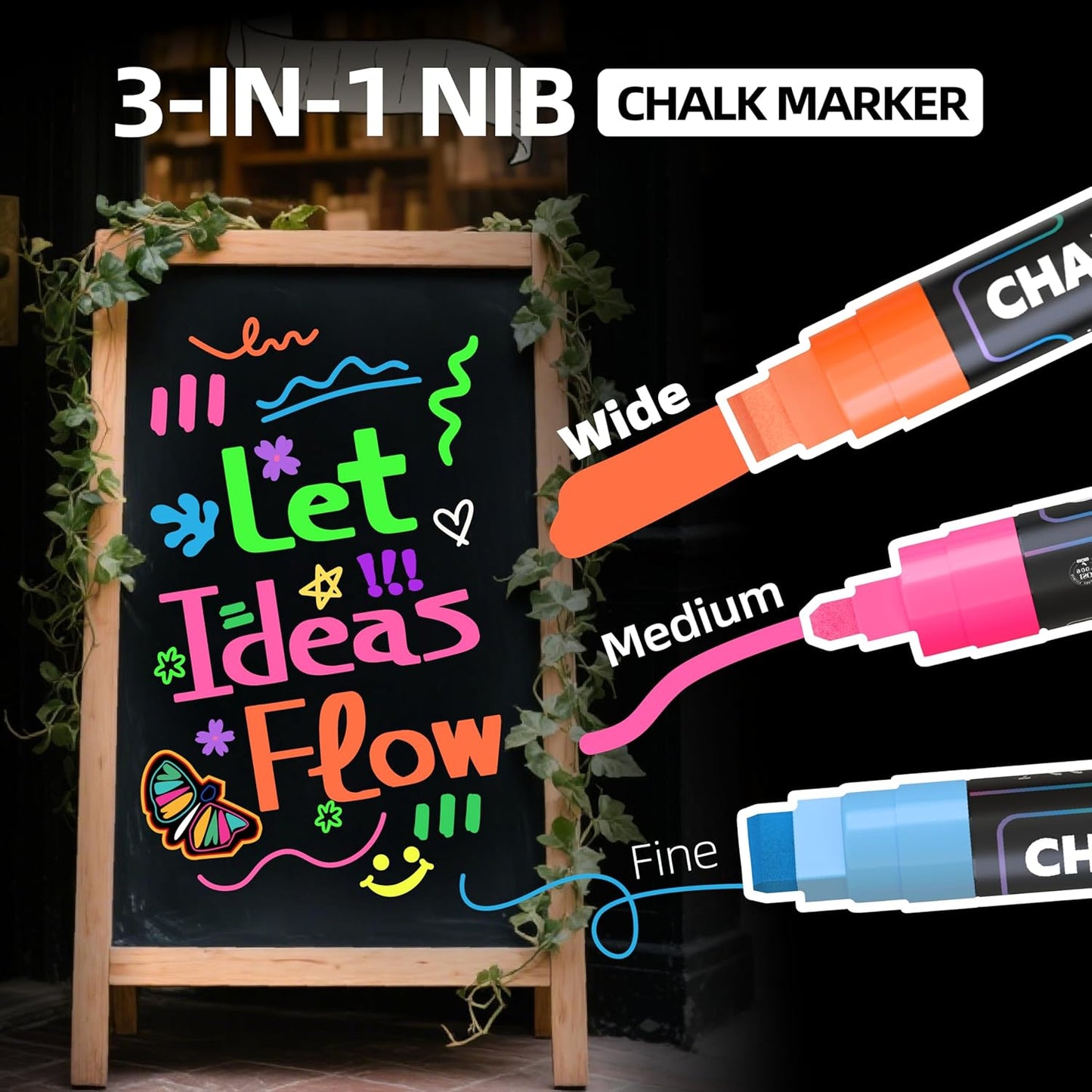 WUO Window Chalk Markers,12 Colors Car Markers,15mm 3-In-1 Jumbo Wide Nib, Dust-Free & Non-Toxic - Erasable Blackboards Marker For Rock Painting, Poster, Stone, Ceramic, Glass