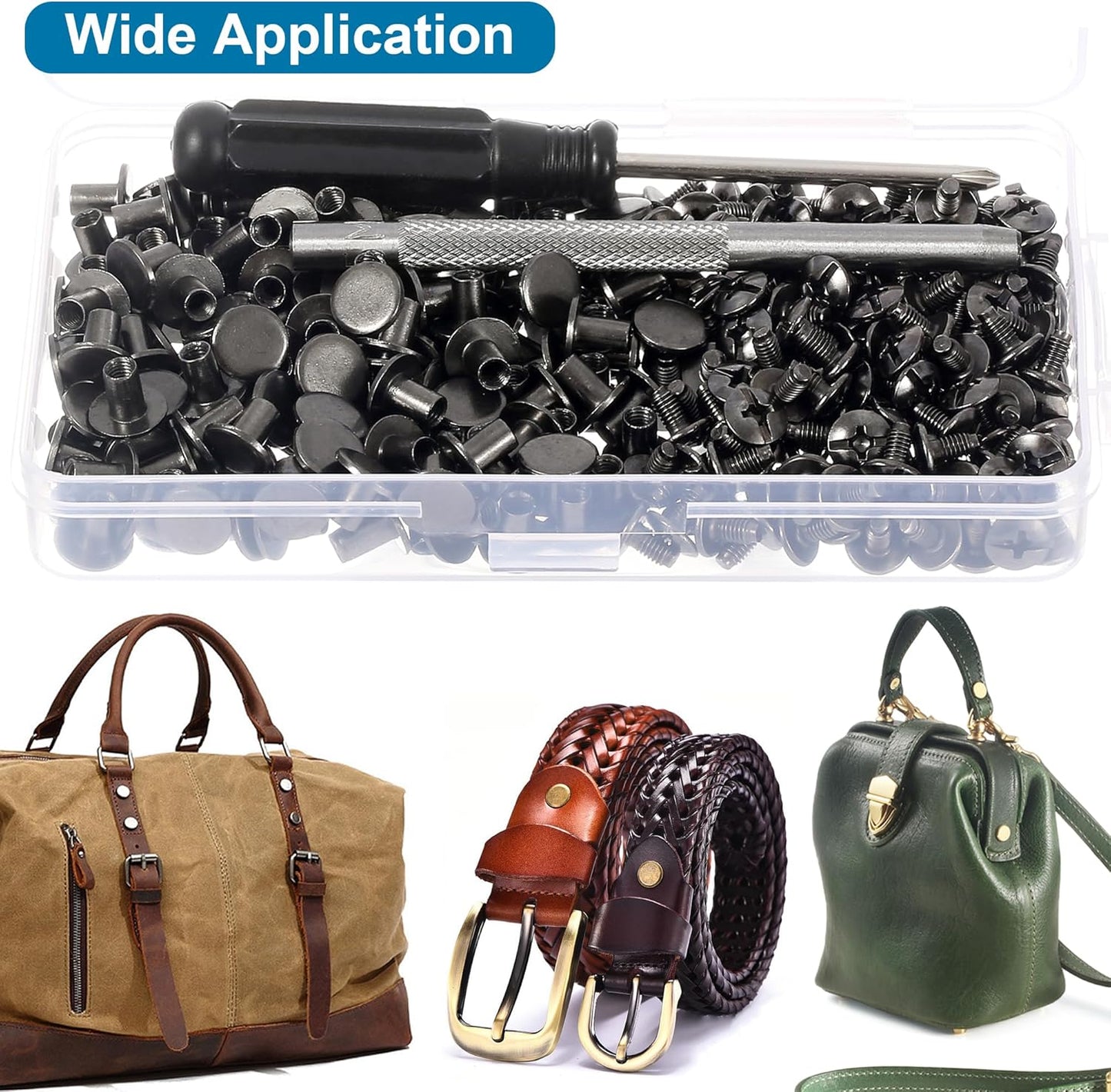 YORANYO 150 Sets 8MM Chicago Screws Leather Rivets for Fabric Chicago Binding Screws Buttons Metal Studs Rivets for Decorate and Repair Belts Bags Shoes Purse Dog Collar Leather Craft (Gun-Metal)