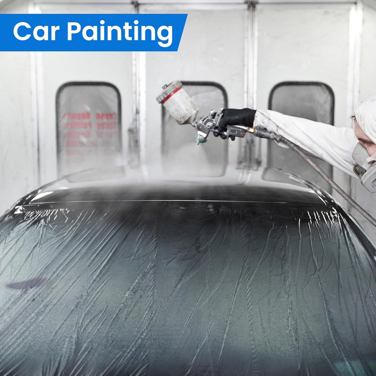 TAPEBEAR Pre-Taped Masking Film 5feet x 90feet(1400mmx 27m), Plastic Cover for Painting, Tape and Drape, Plastic Sheeting for Automotive, Floor, Appliance and Furniture, 3Rolls