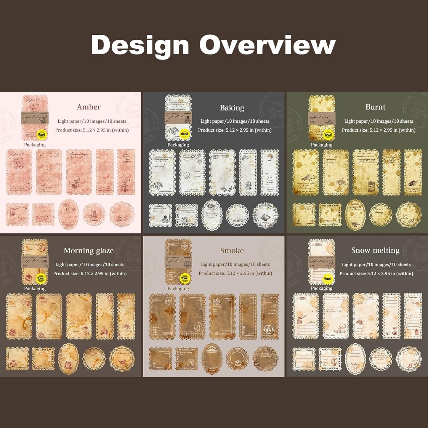 Coffee-Themed Lace Paper Set, 60 PCS Retro Lightweight Journaling Paper for Scrapbooking, DIY Crafts, Card Making, and Planners