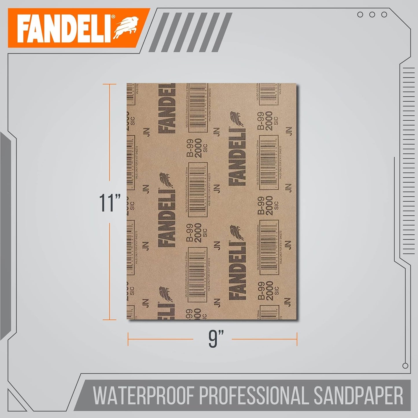 Fandeli | Waterproof Sandpaper | 2000 Grit | 25 Sheets 9'' x 11'' | For Car Polishing, Wooden Furniture Sanding and Metal Sanding | Water Resistant