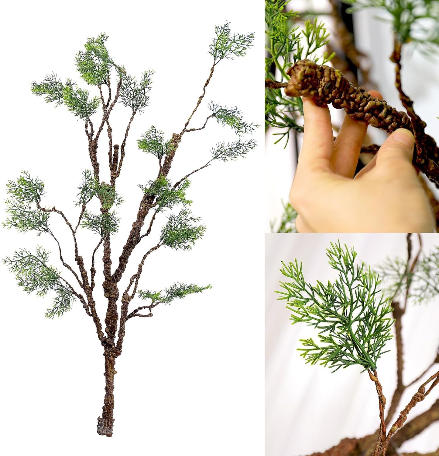 39.3in Bendable Artificial Pine Tree Bark Branches Trunk Fake Wood Root Twigs Plants Vines Garland With Green Leaf For Wall Hanging Reptile Outdoor Home Room Jungle Halloween X'mas Decoration