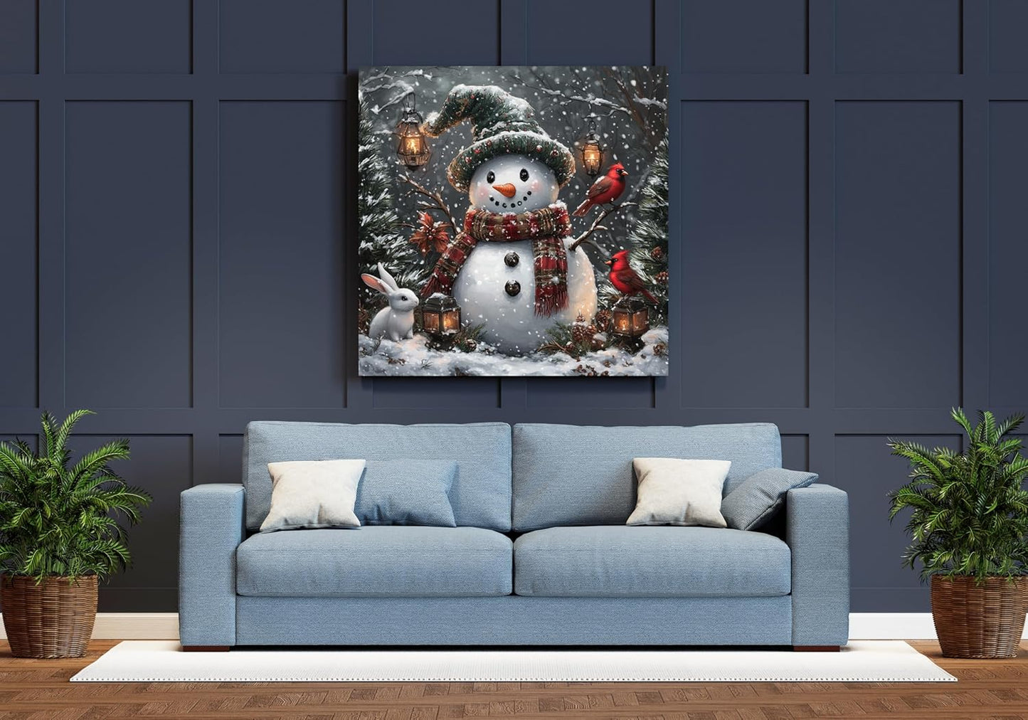 Moohue Needlepoint Kits 14ct Counted Cross Stitch Kits for Adults Printed Stamped Cross Stitch Patterns Kits Snowman Birds Rabbits Cross Stitch Supplies (Snowman Birds Rabbits)