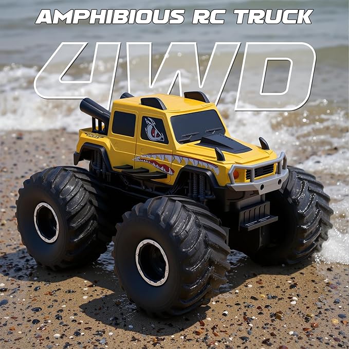 1:18 Waterproof Monster Trucks RC Cars,Amphibious Remote Control Cars 2.4G 4WD All Terrain Off-Road RC Hobby Vehicle Christmas Birthday Gifts for Kids Boys Girls 8 9 10 11 12+