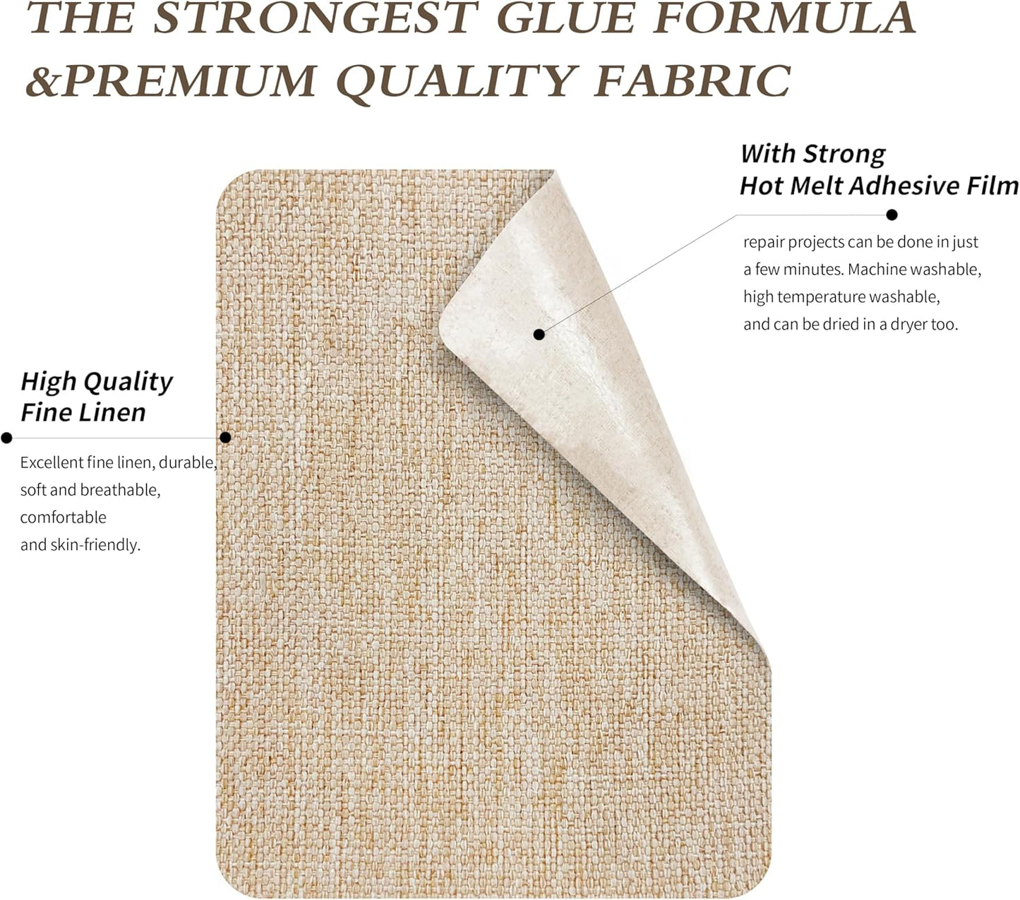 KING MOUNTAIN Linen Fabric Iron-on Repair Patch, Inside&Outside Fabric Repair Patch, 3"x60" with Backing Glue Linen Repair Decorative Patch kit (Light Beige)