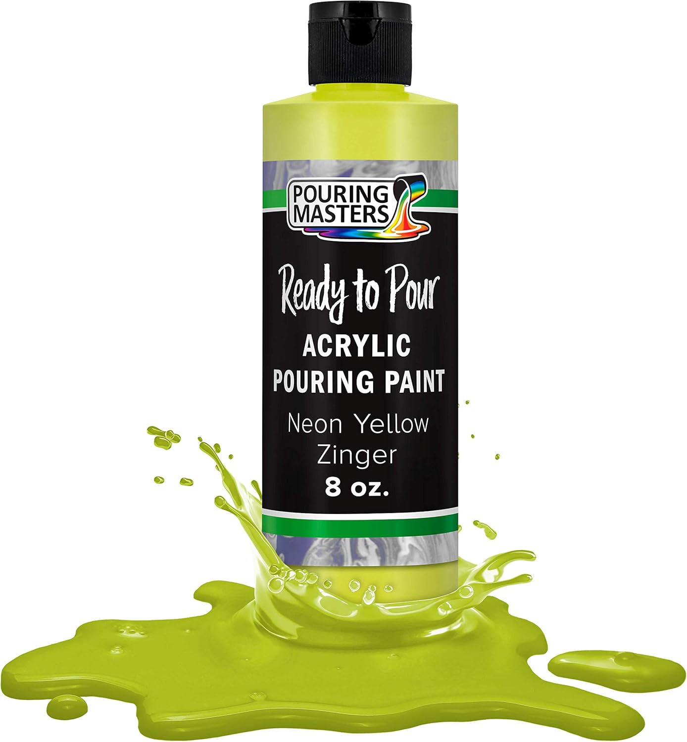 Pouring Masters Neon Yellow Ready to Pour Acrylic Pouring Paint - Premium 8-Ounce Pre-Mixed Fluid Acrylic Paint - Fluid Art Supplies for Canvas, Wood, Paper, Tile & Rocks