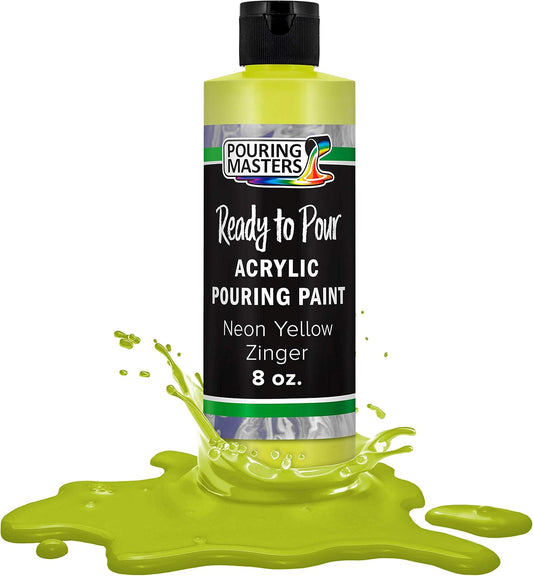 Pouring Masters Neon Yellow Ready to Pour Acrylic Pouring Paint - Premium 8-Ounce Pre-Mixed Fluid Acrylic Paint - Fluid Art Supplies for Canvas, Wood, Paper, Tile & Rocks
