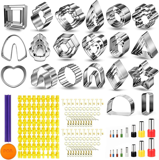 Polymer Clay Cutters for Earring Making 181pcs Clay Tools Set with 44 Shapes Stainless Steel Clay Earrings Cutters 16 Circle Shape Cutters 1 Clay Letter Stamp 120 Jewelry Accessories