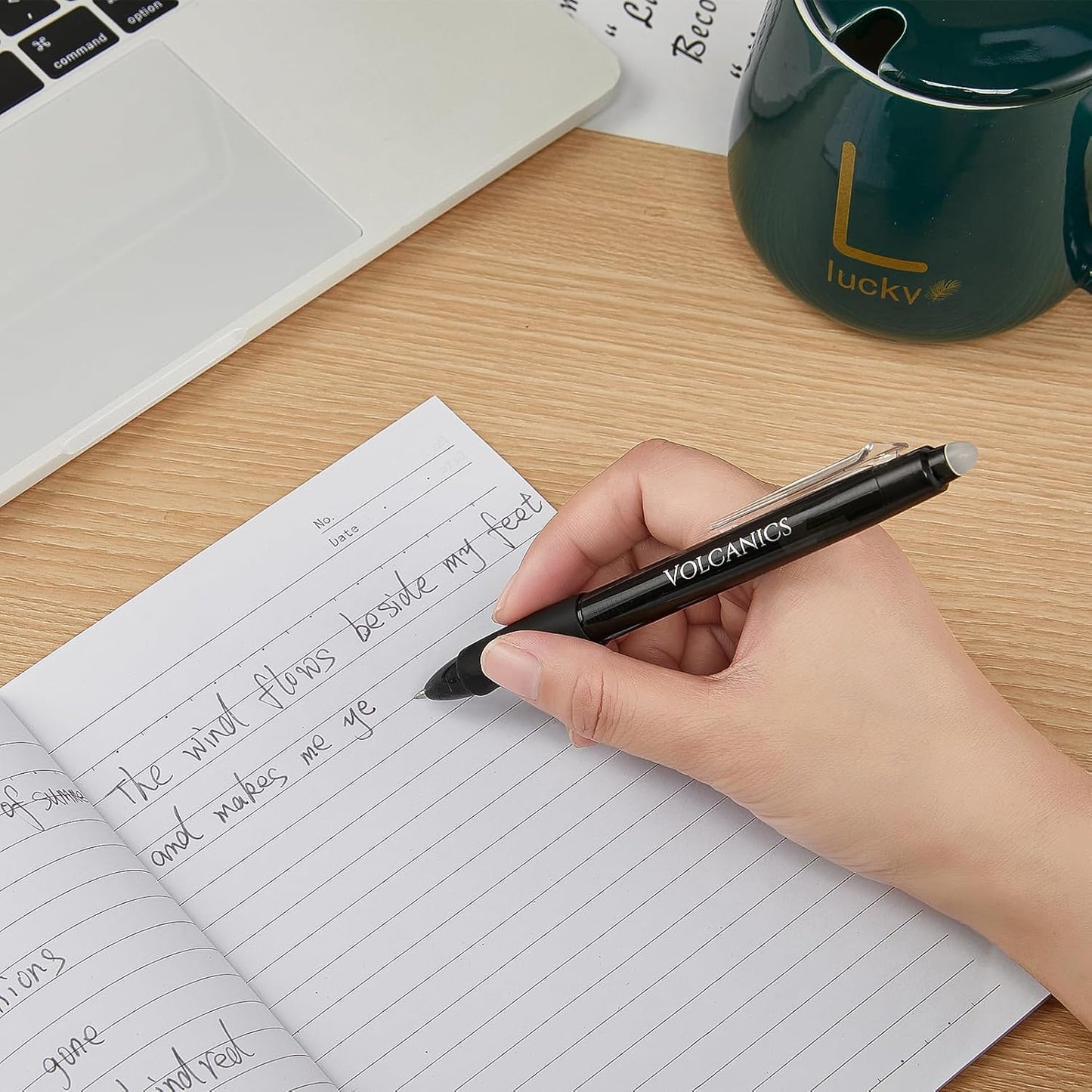 Volcanics Retractable Erasable Gel Pens Black 12 Pack, Click Erasable Gel Ink Pens for Smooth Writing & Easy Erasing, Refillable Erasable Click Pens for School Office Supplies