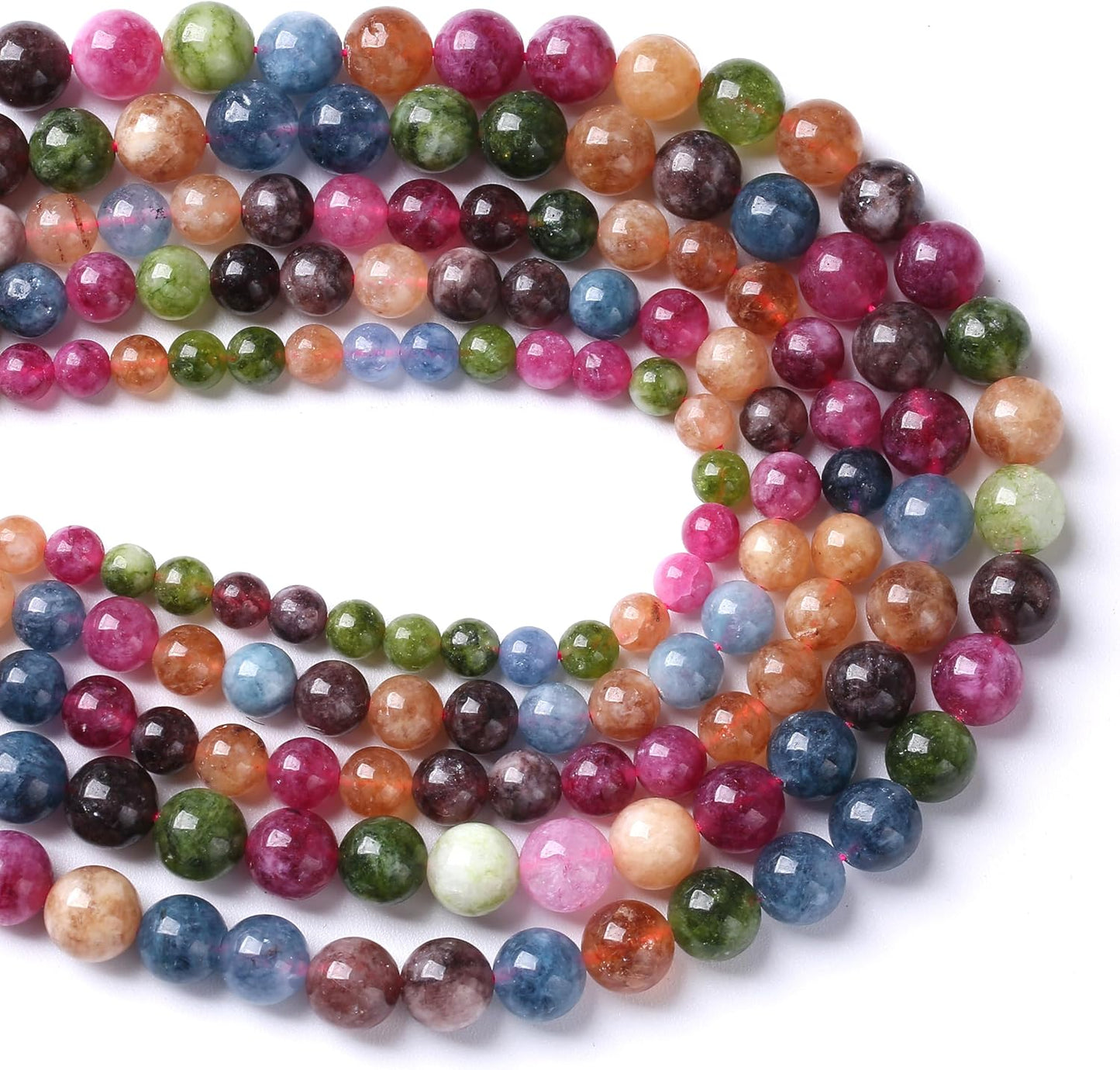 45pcs 8mm Natural Colorful Tourmaline Jade Stone Beads Round Loose Crystal Healing Energy Beads for Jewelry Making DIY Bracelet Necklace Earrings 15"(8mm, Colorful Tourmaline)