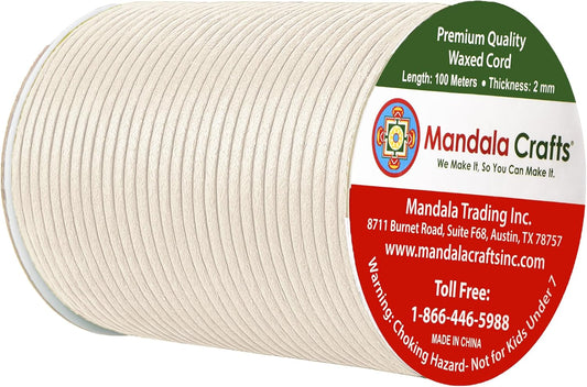 Mandala Crafts 2mm 109 Yards Ivory Cotton Waxed Cord for Jewelry Making Bracelet Cord Waxed String - Beading String Thread Jewelry Cords for Necklaces String