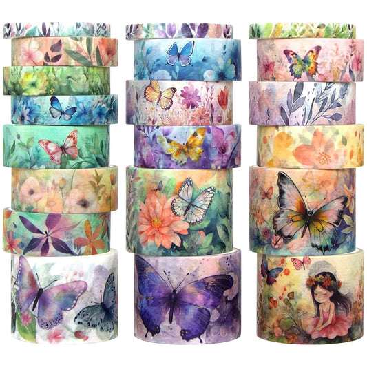 20 Rolls Washi Tape Set - Floral Butterfly Decorative Masking Tape, Adhesive Tape for Bullet Journal Supplies, Junk Journal, Diy Craft, Scrapbooking Supplies, Gift Wrapping, Party Decoration