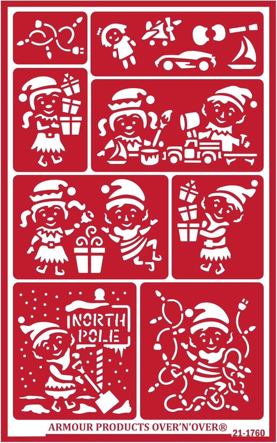 Over'N'Over Reusable Glass Etching Stencils – Durable Self-Stick Designs for Glass, Mirrors, and Ceramics with Armour Etch Cream – 5” x 8” Stencil Sheet - Elves