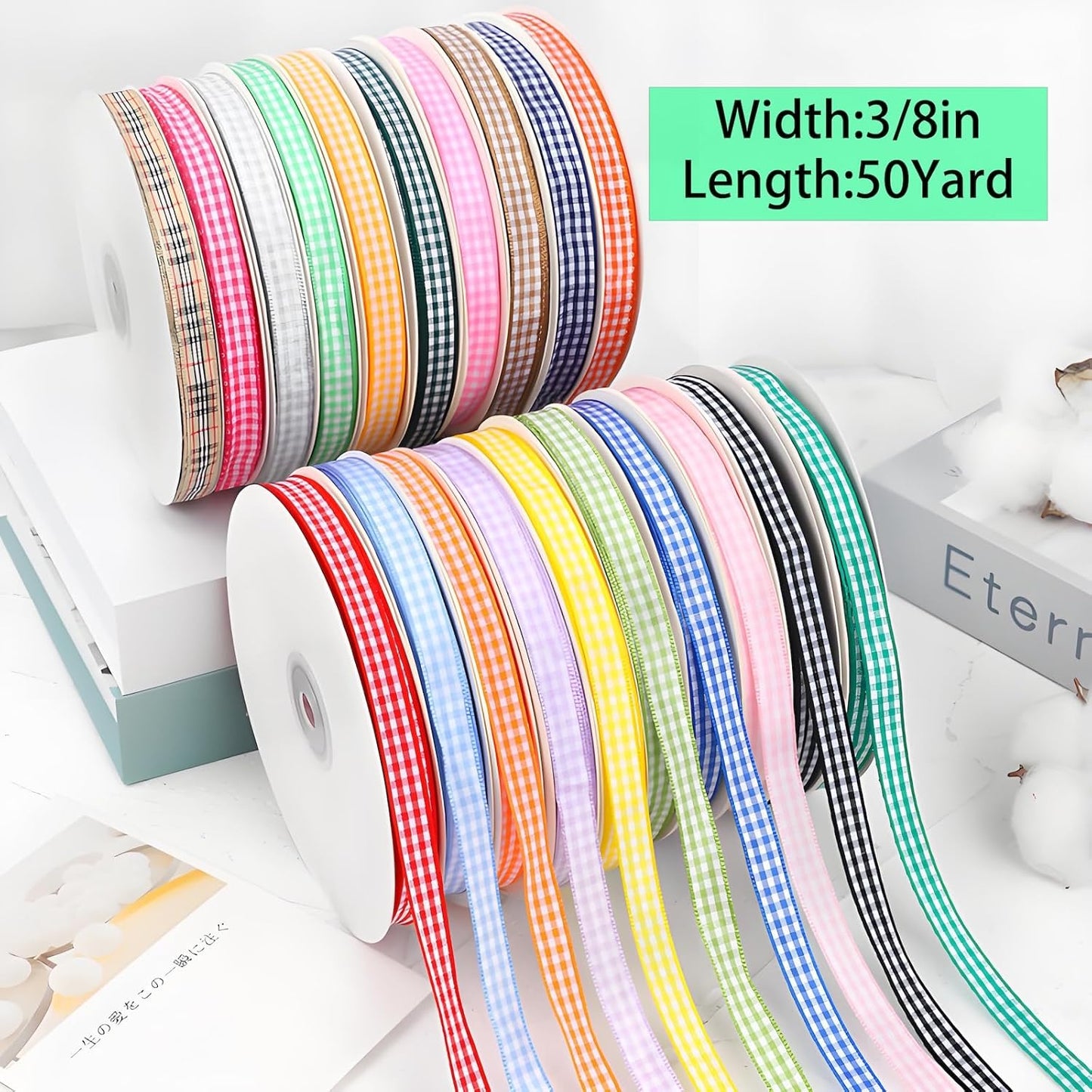 Classic Gingham Checkered Ribbon, Assorted Colors Premium Polyster Plaid Checkered Craft Ribbon for Gift Wrapping, DIY Projects, Hair Bows,Scrapbooking & Party Decor (Orange, 3/8x50Yd)