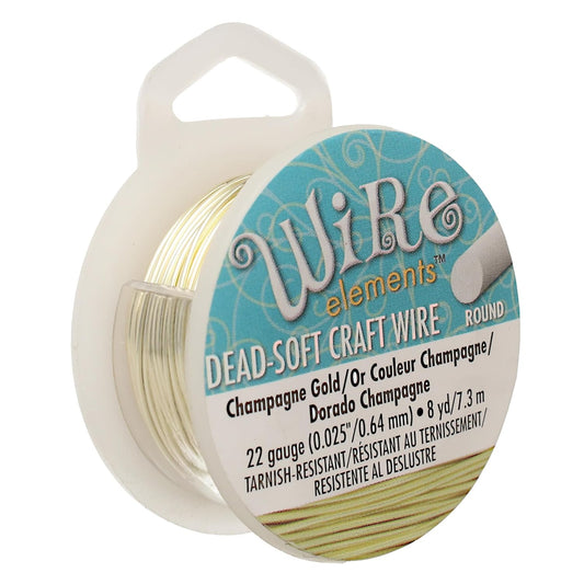 The Beadsmith Wire Elements Craft Wire – Tarnish Resistant, Soft Temper, Round, Champagne Gold Color – 0.64mm, 22 Gauge, 8 Yard Spool – Jewelry Making, Wire Wrapping, Floral, & Other DIY Crafts