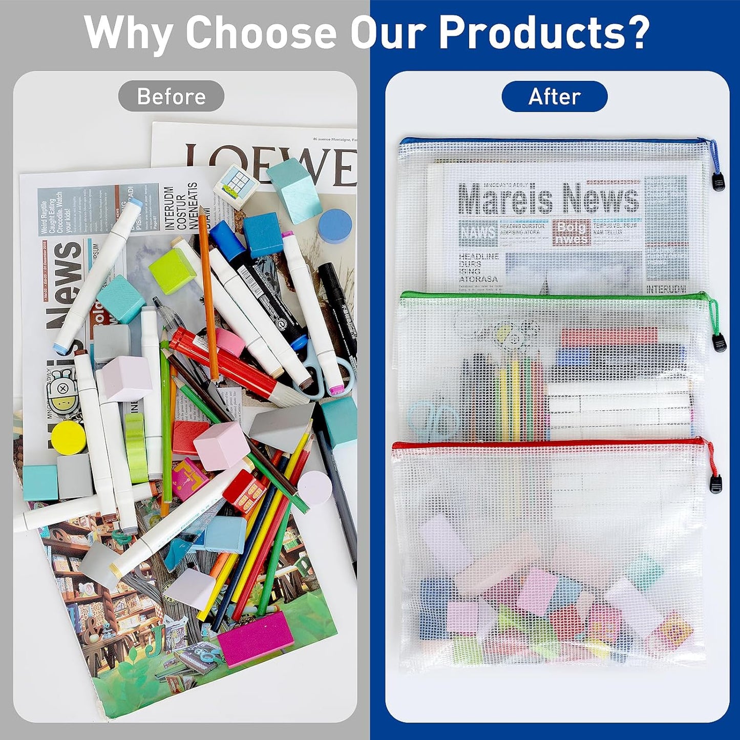 24pcs Mesh Bags With Zipper, A4 Zippered Pouch, Clear Pouches With Zipper, 8 Colors Mesh Bags, Plastic Bag, Letter Size Organization Pouches for Office, File, Toys, School