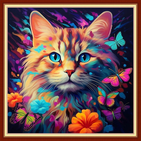 Dooxvey Cross Stitch Kits for Adults Beginners,Full Range of Cross-Stitch Stamped Kits Needlepoint Kits for Beginners Embroidery Kits 11CT Cross Stitch Patterns-Cat Flowers 18x18 inch, Manual Arts 29