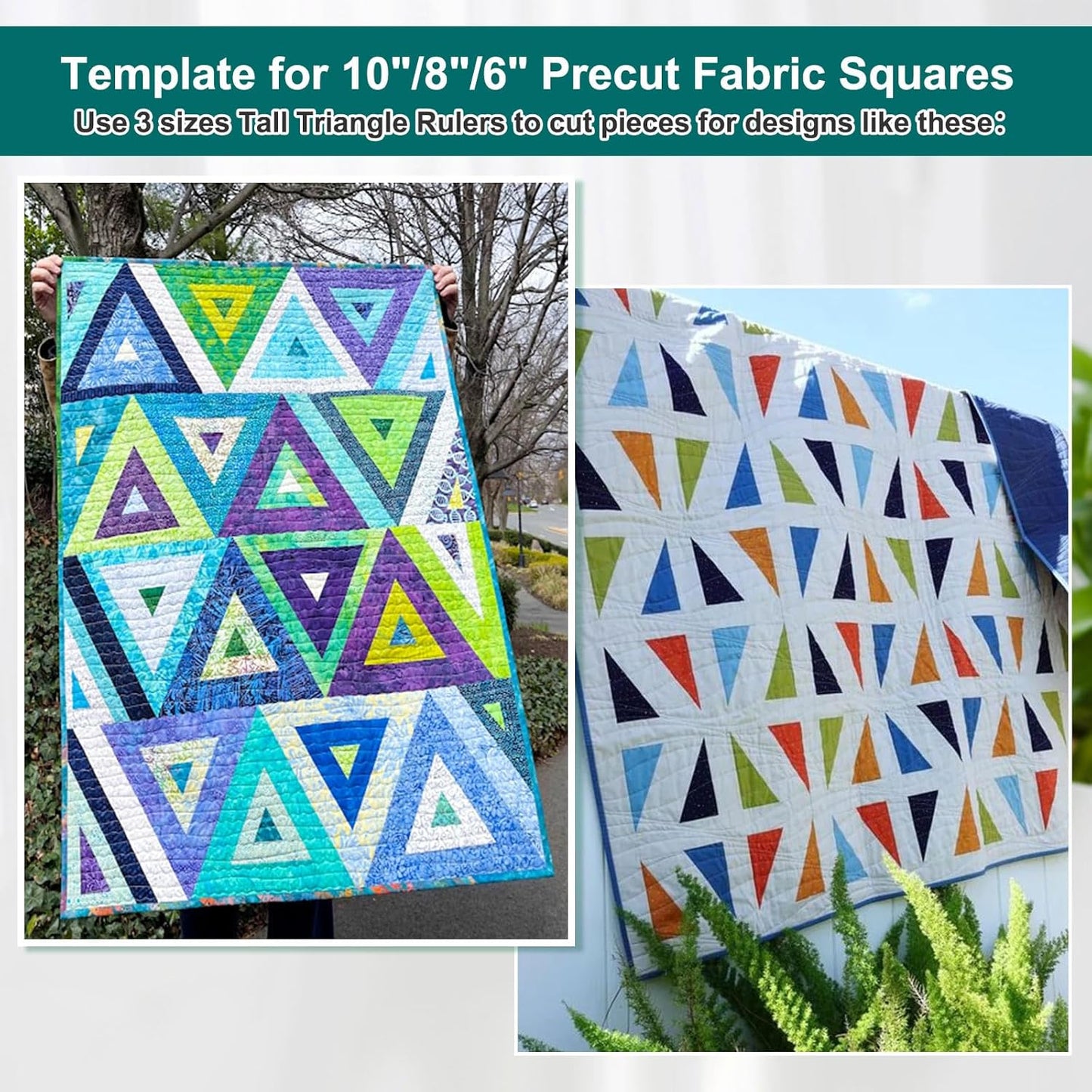 Kigley 3 Set Tall Triangle Rulers for Quilting 6 8 10 Inch Wedge Triangle & Wing Quilting Rulers and Templates Acrylic Quilt Templates for Sewing Layer Cake Patchwork Cutting Pattern DIY Craft (Green)