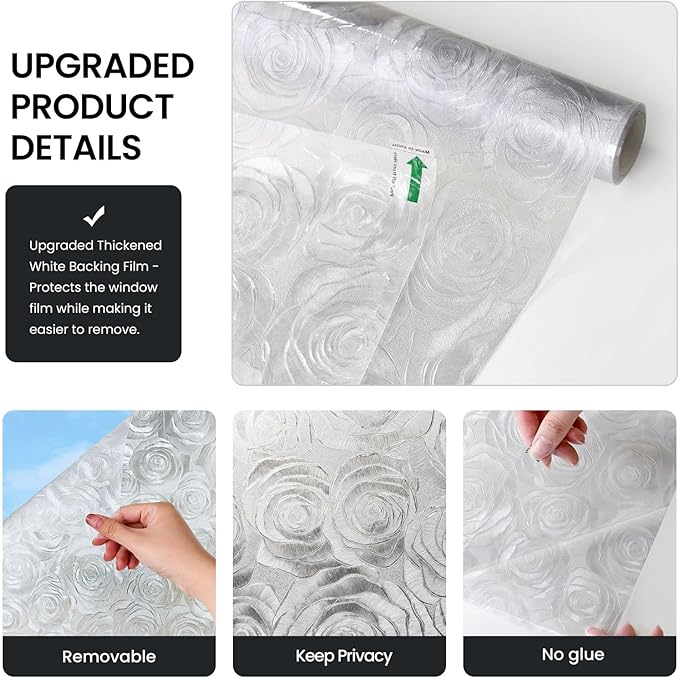 Window Privacy Film, Frosted Glass Decorative Static Cling, Removable Sun Blocking Vinyl Covering,Window Film for Home Kitchen Living Room Bathroom,Sea of Flowers,17.3" x 78.7"