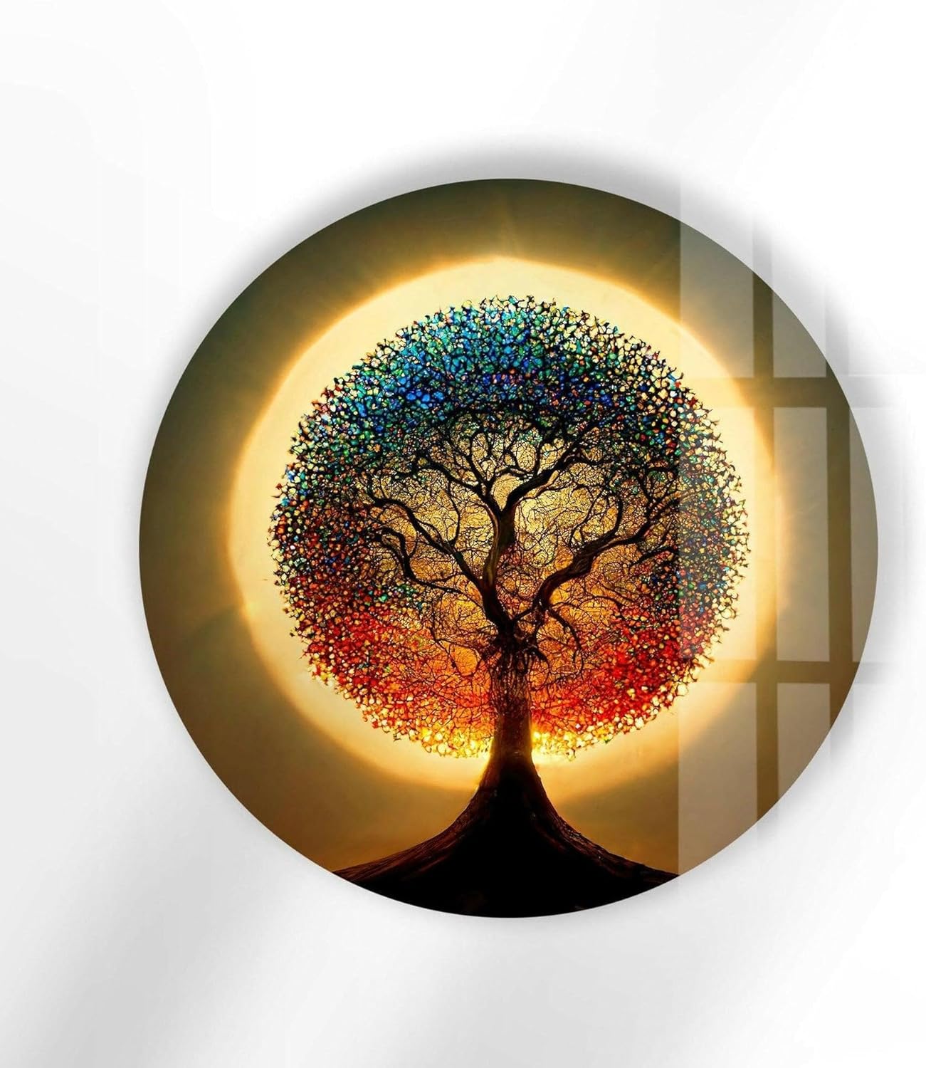 My Photostation.com 24''(60cm) Diameter Life of Tree Round Glass Wall Art Tempered Glass Printing Wall Decor Large Wall Art Wall Hangings