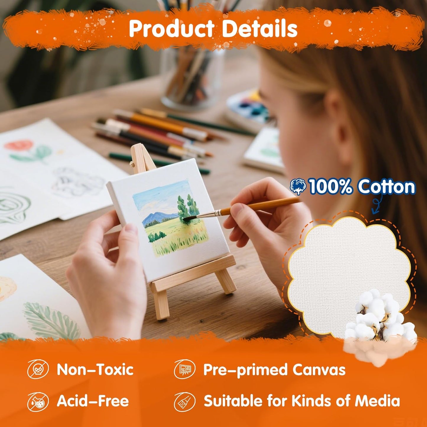 FIXSMITH Mini Stretched Canvas - 24 Pack 3 x 3 Inch, 2/5” Profile Small Square Canvases, 100% Cotton Art Primed Little Blank Canvas, Home Decor Project, Art Supplies for Acrylic Oil Painting