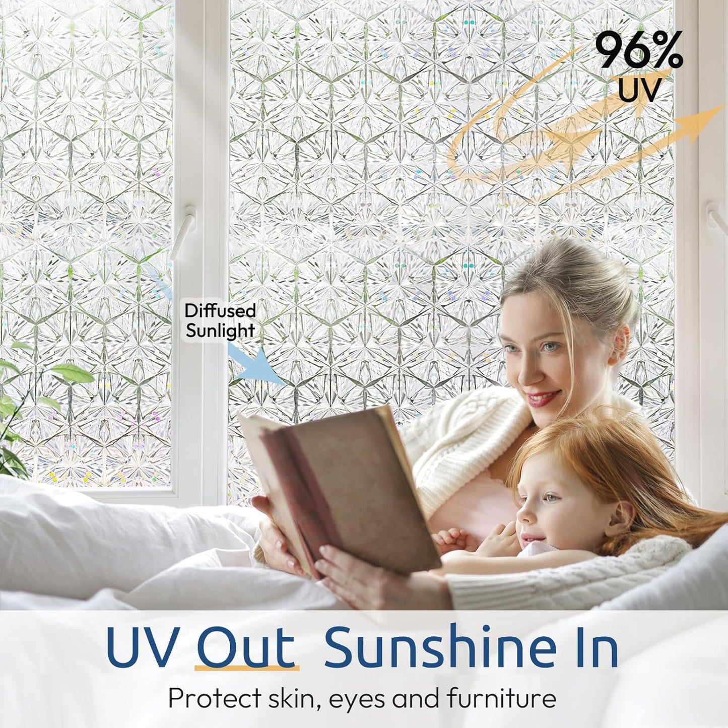 rabbitgoo Window Privacy Film Stained Glass Window Film, Decorative Stickers Removable UV Sun Blocking Clings Door Coverings, Diamond Pattern, 23.6 x 78.7 inches