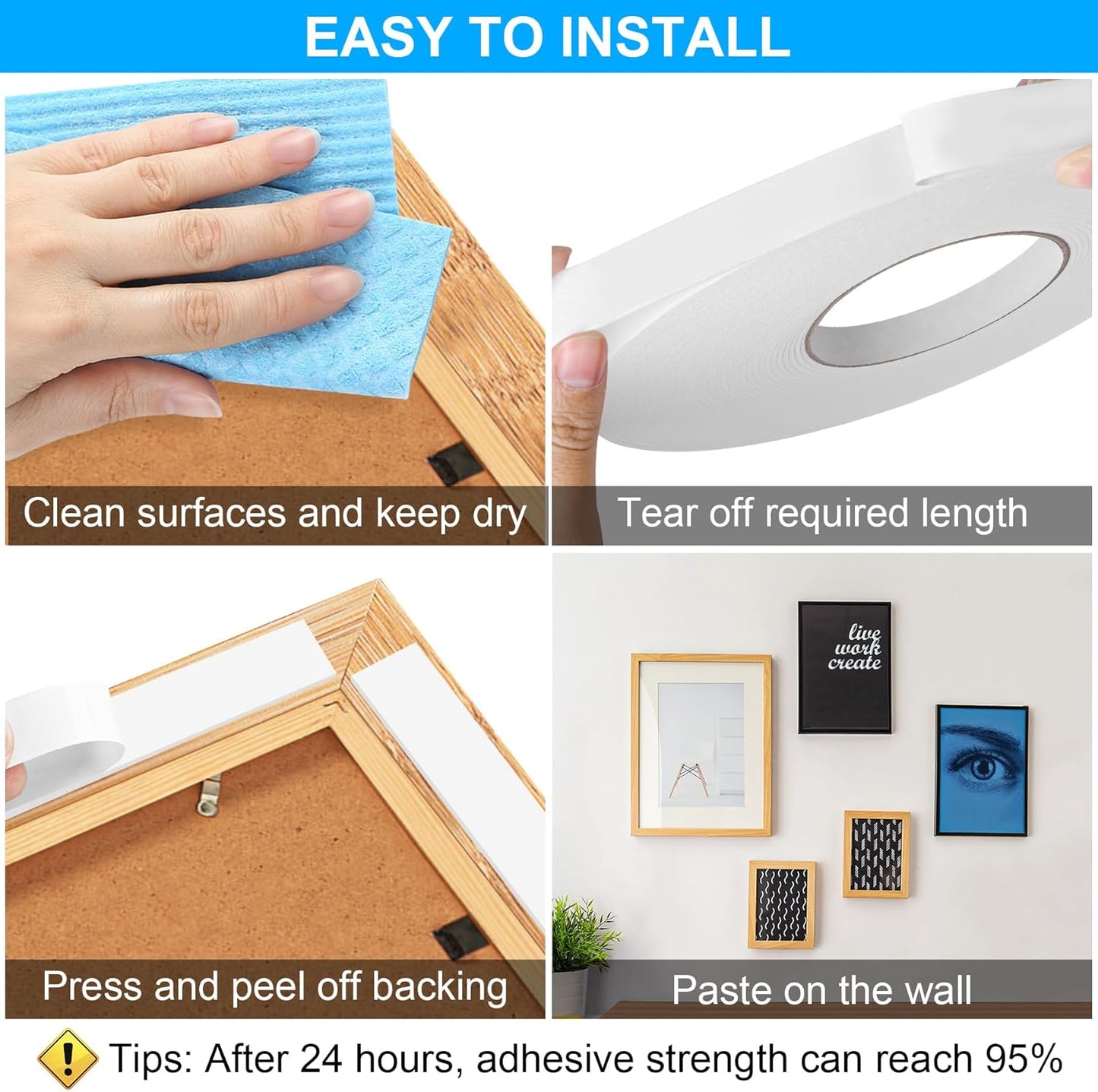 ToLanbbt Double Sided Foam Tape 0.39In x 20FT, Mounting Tape Heavy Duty, Strong Adhesive Weatherproof Seal Strips for DIY Craft Picture Poster, Car & Gap Filling Mountings, Home Office Decor (White)