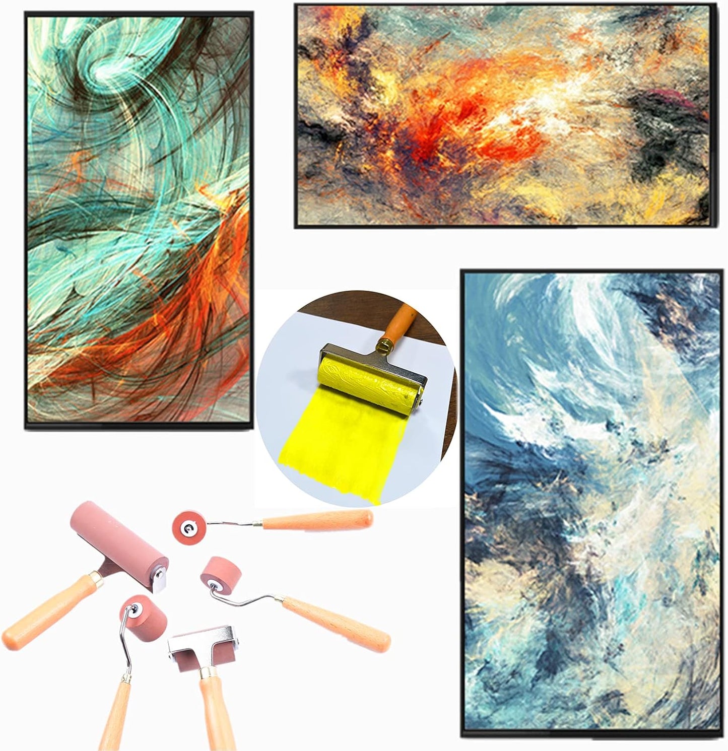 BANLTRE Rubber Brayer Roller for Printmaking, Ideal for Anti Skid Tape Construction Tools, Print,Craft Stamping Brayers for Wallpapers and Scrapbooks (0.4"+0.8"+1.18")