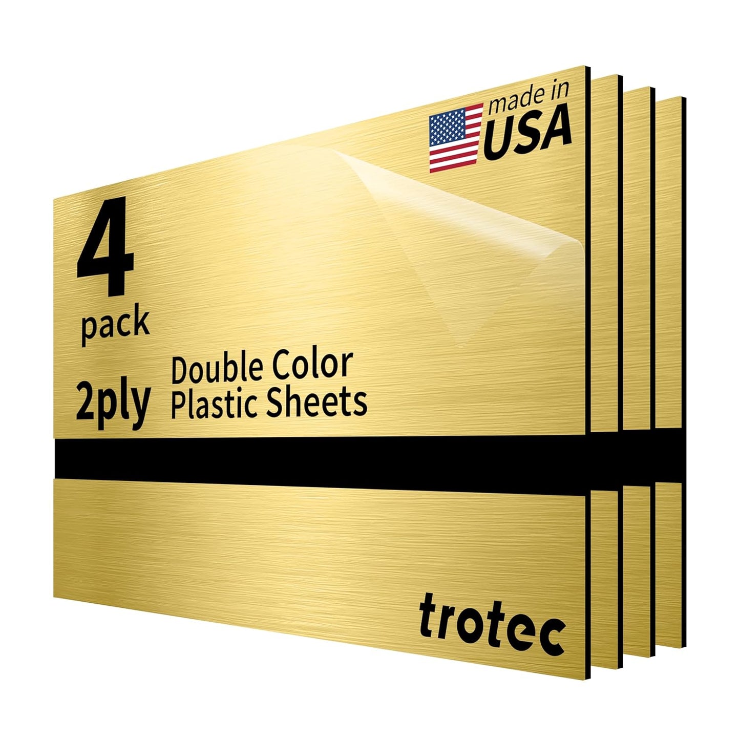 Trotec | Metallic Looking Acrylic Sheet | 12"x20"x1/8", 4 Pcs | Brushed Gold/Black | Metallic Finish - Scratch Resistant for Laser Engraving & Cutting,Printing,Glowforge,Name Plate | USA Made