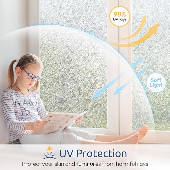 rabbitgoo Window Privacy Film Frosted Glass Film, Decorative Cling UV Sun Blocking Decals, Frosting Window Clings for Home Bathroom Door Coverings,17.5 x 118.1 inches